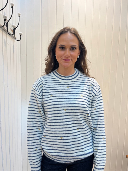 Blåstribet Strik Med Hjerter