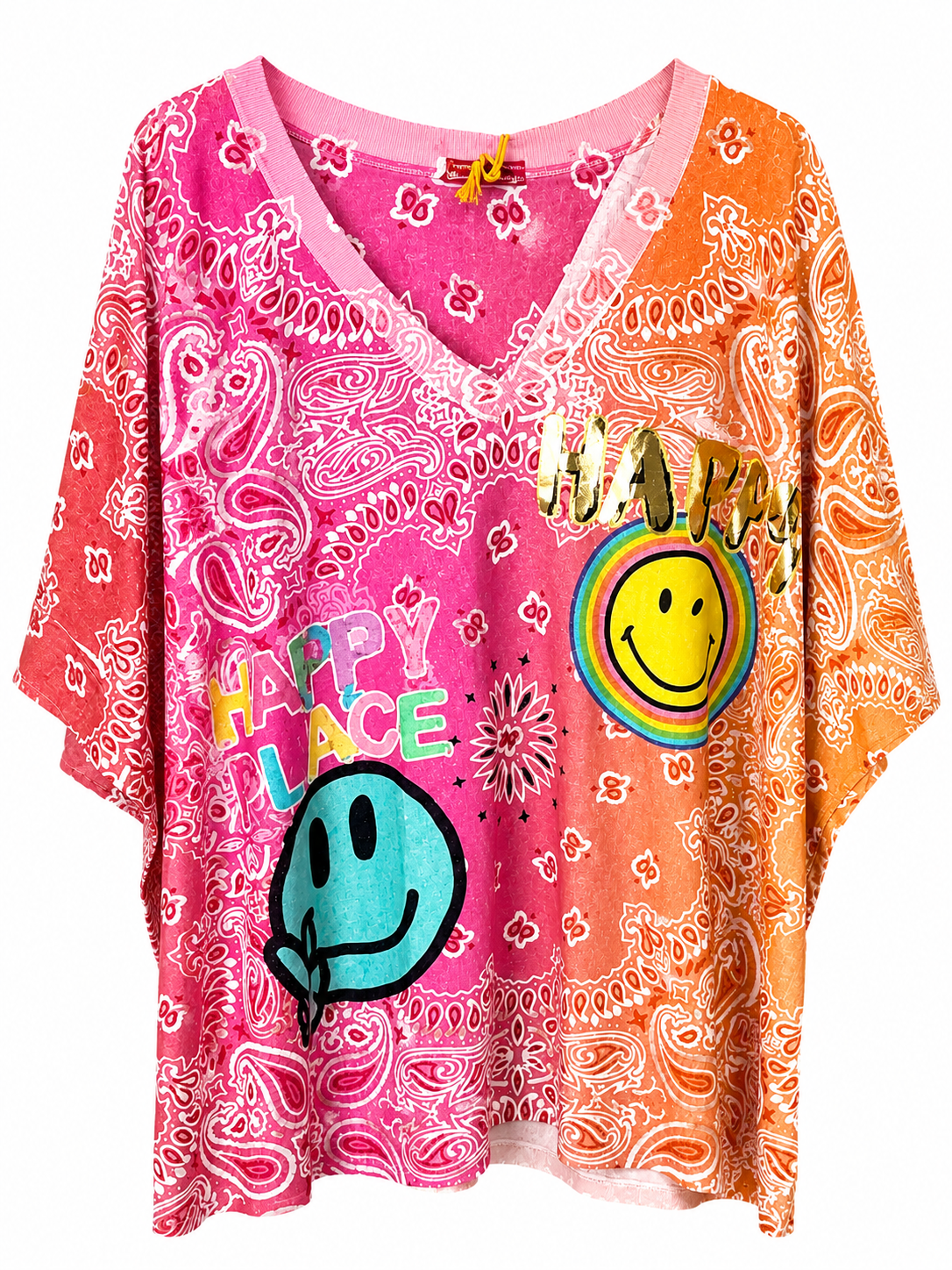 Farverig bluse med V-hals