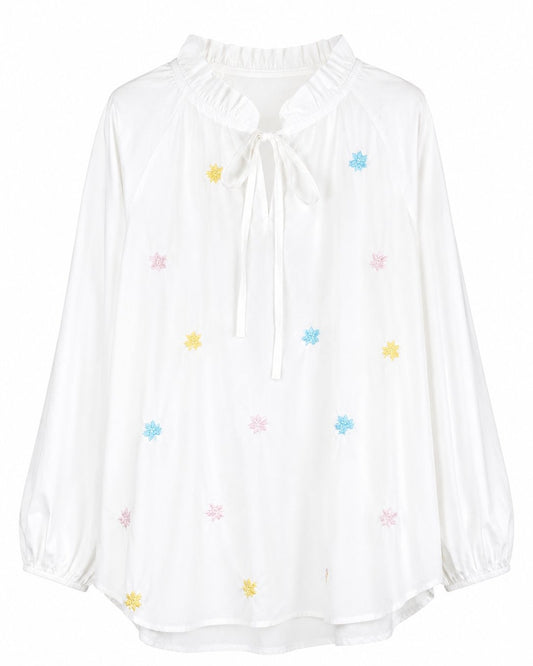 Bluse med broderede blomster