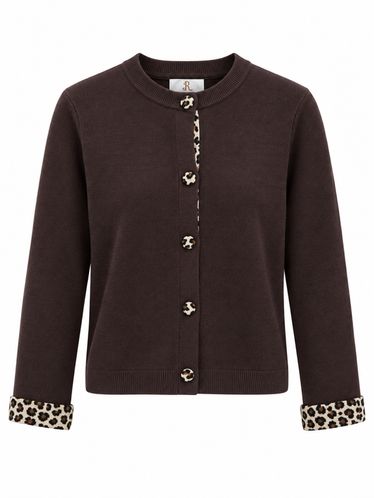 Strikcardigan med leoparddetaljer (FLERE FARVER)