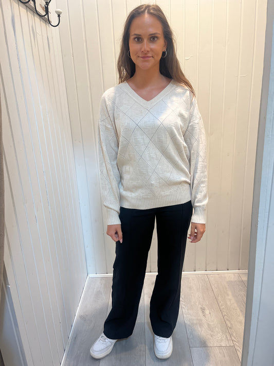 Hvid Strikbluse Med V-hals