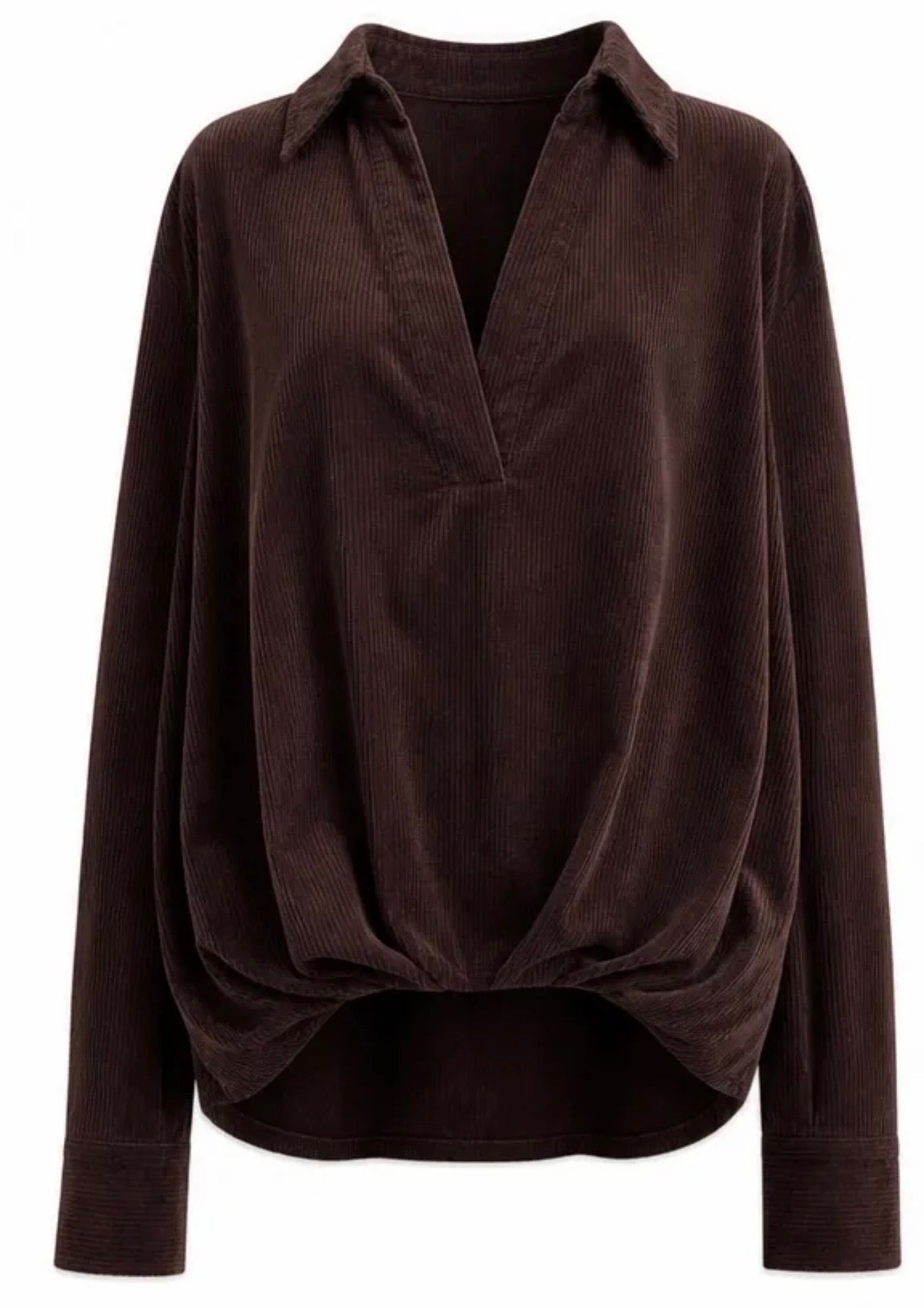 Brun bomuldsbluse med fløjlslook