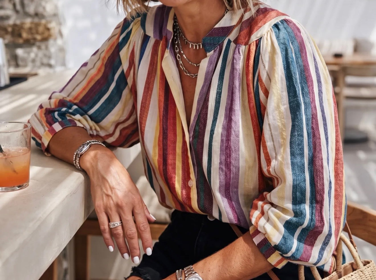 Bluse med farverige striber