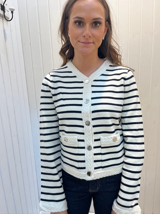 Cardigan Med Striber Og Gulddetaljer