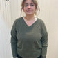 Grøn Strikbluse Med V-hals