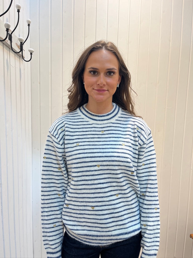 Blåstribet Strik Med Hjerter