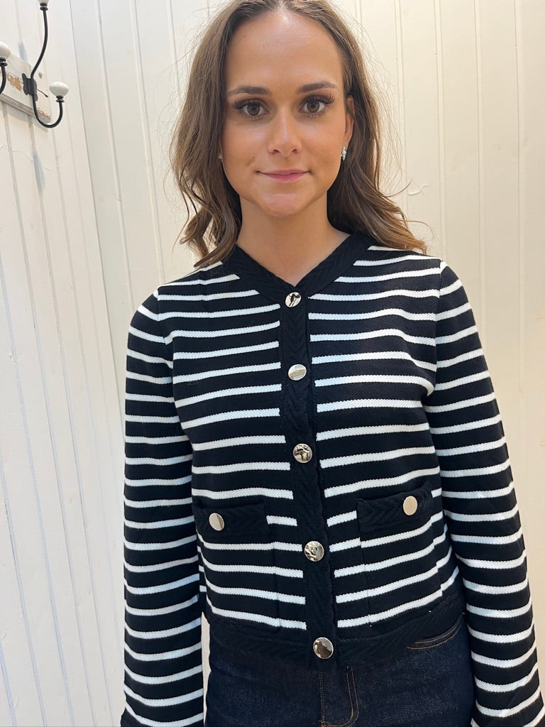 Cardigan Med Striber Og Gulddetaljer