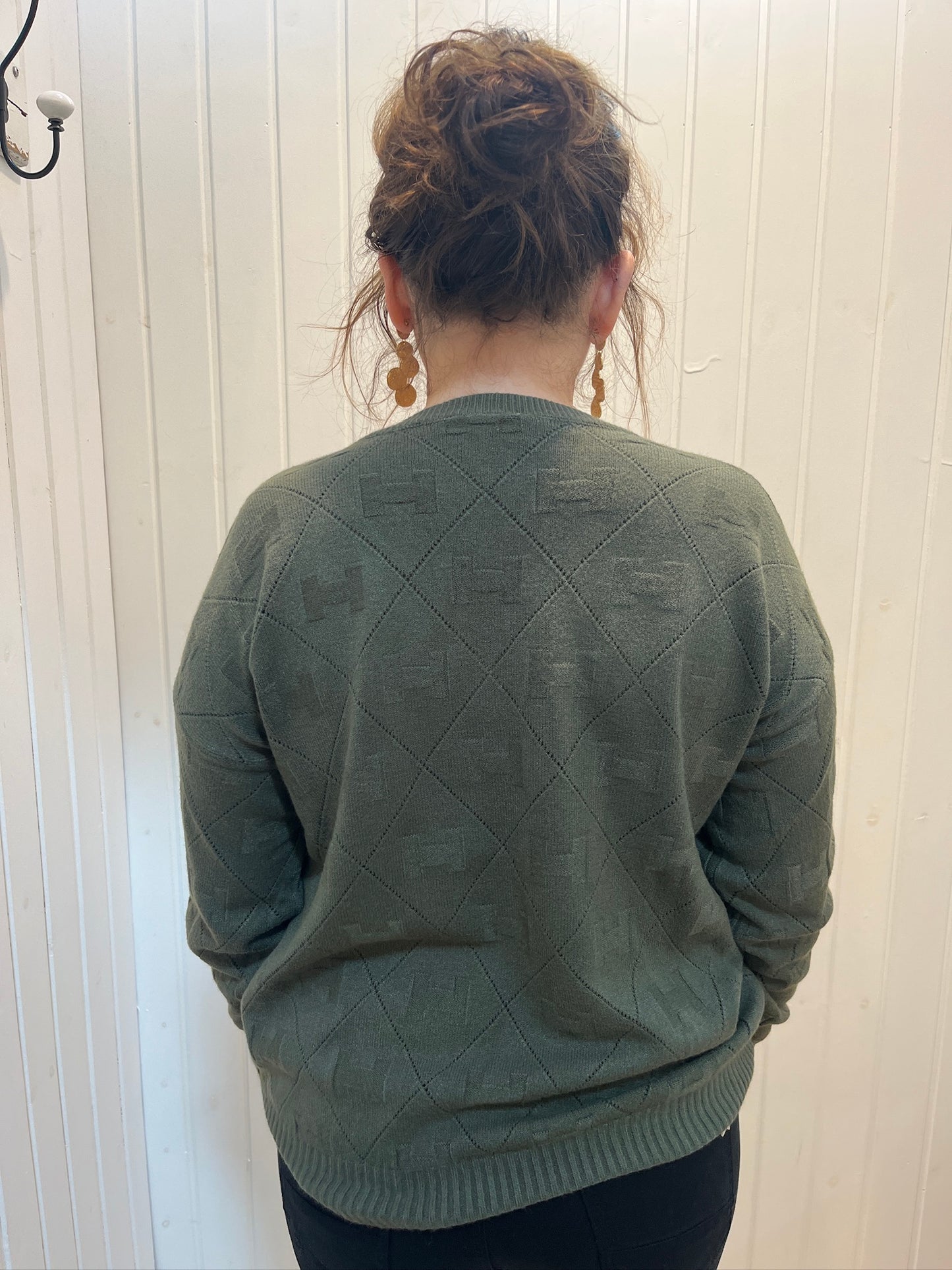 Grøn Strikbluse Med V-hals