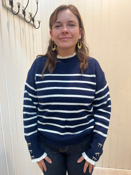 Stribet Strik Med Flæser