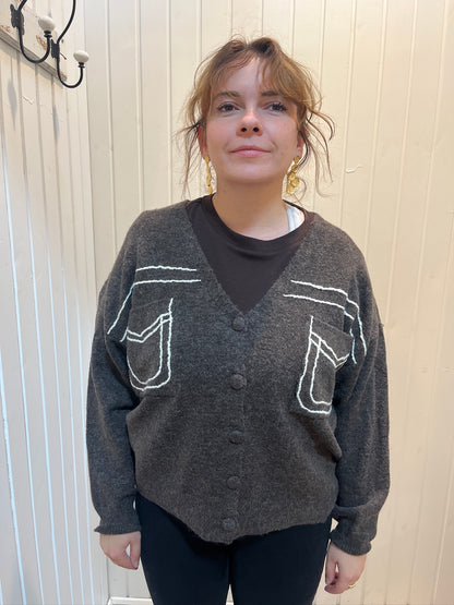 Strikcardigan Med Lommer