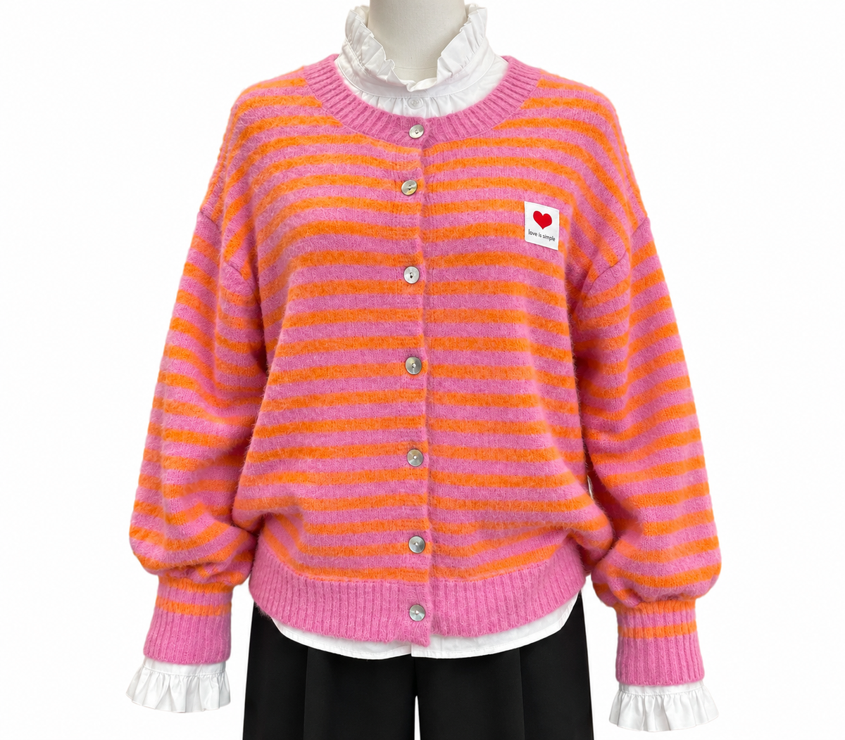 Stribet cardigan med hjerte