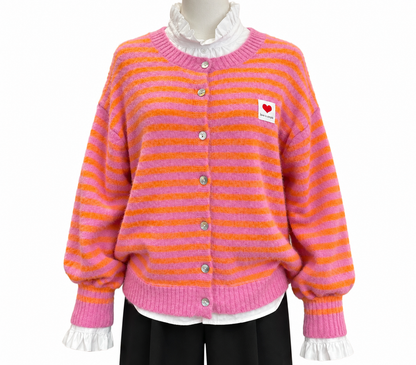 Stribet cardigan med hjerte