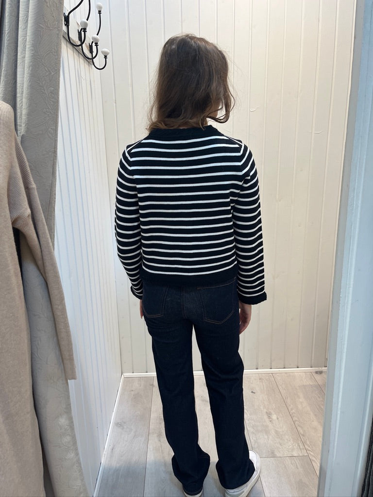 Cardigan Med Striber Og Gulddetaljer