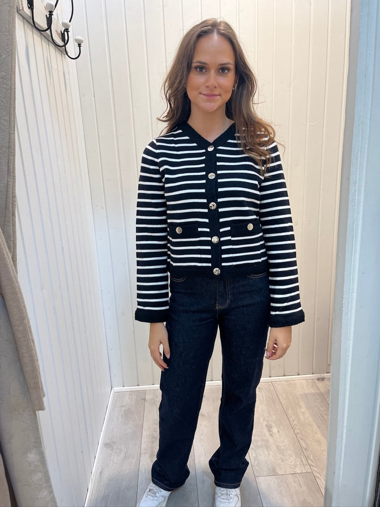 Cardigan Med Striber Og Gulddetaljer