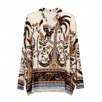 Oversized bluse med eksotisk print
