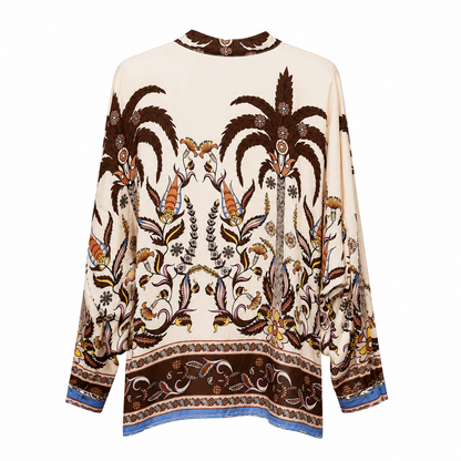 Oversized bluse med eksotisk print