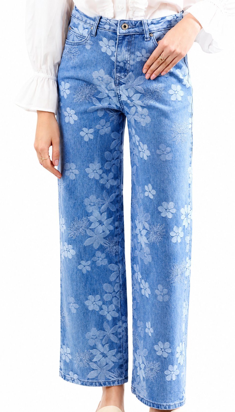 Denimjeans med blomsterprint