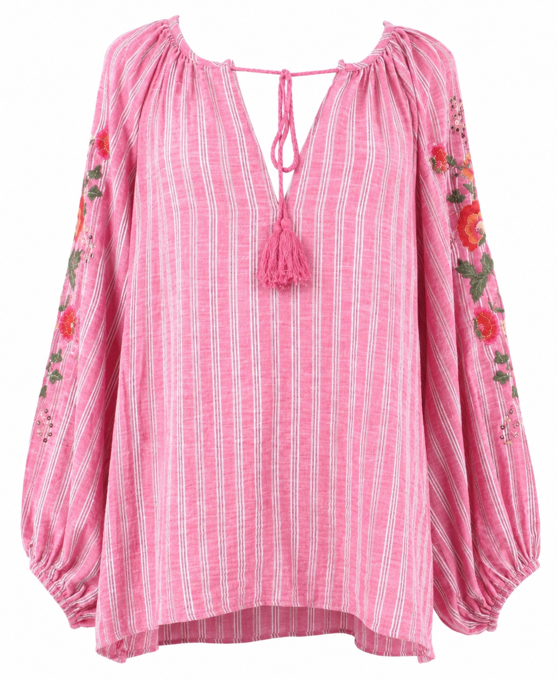 Pink bomuldsbluse med blomsterbroderi