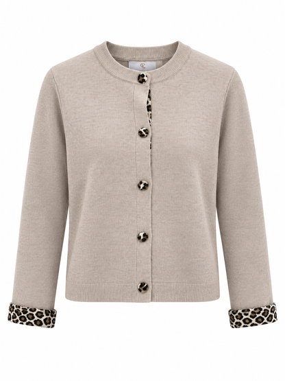 Strikcardigan med leoparddetaljer (FLERE FARVER)