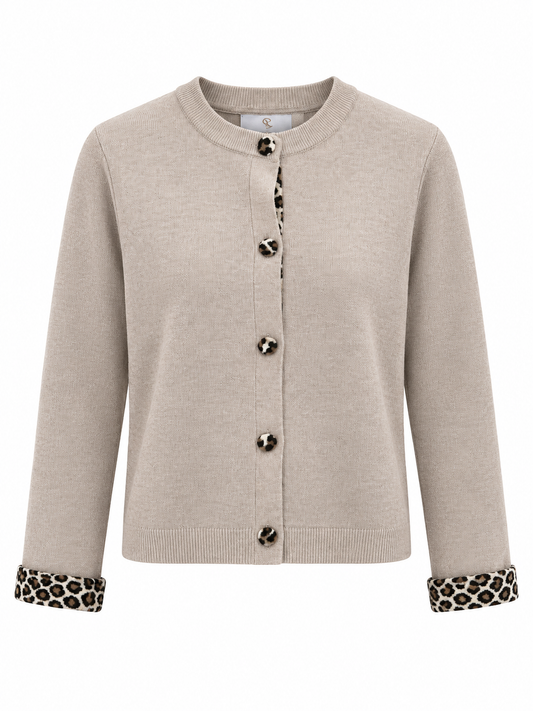 Strikcardigan med leoparddetaljer (FLERE FARVER)