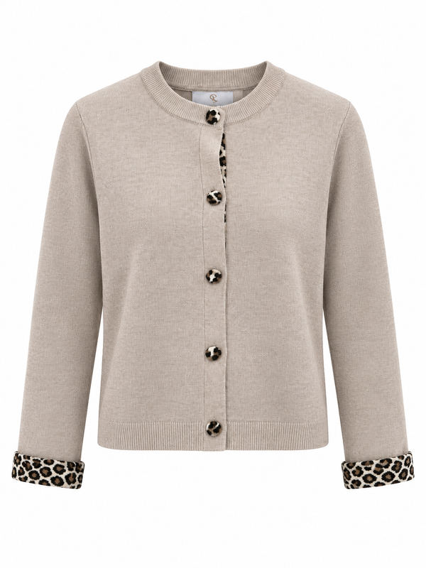 Strikcardigan med leoparddetaljer (FLERE FARVER)
