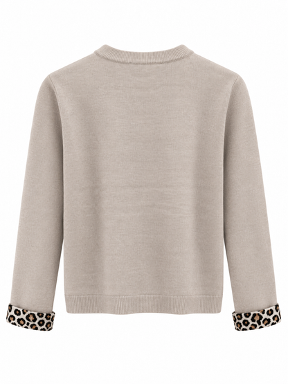 Strikcardigan med leoparddetaljer (FLERE FARVER)