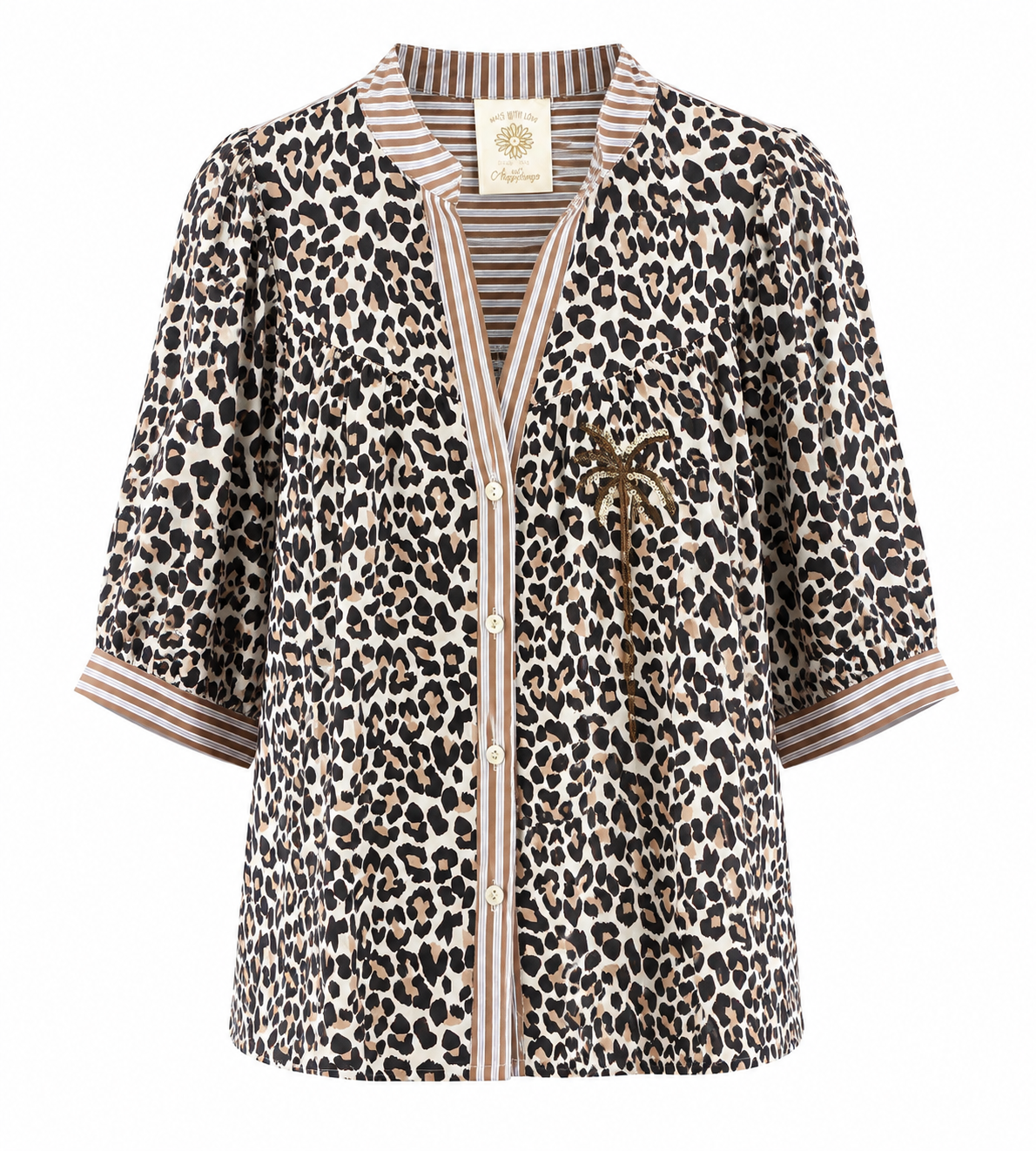 Leopardbluse med palmedetalje