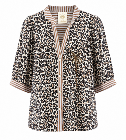 Leopardbluse med palmedetalje