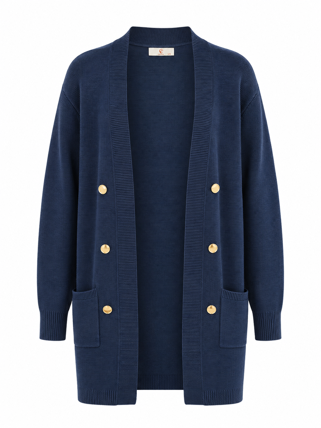 Lang strikcardigan med knapper
