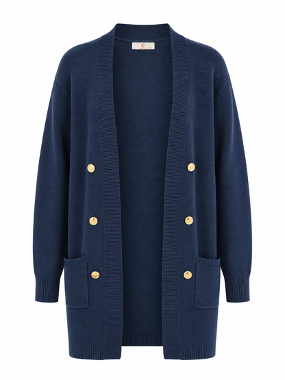Lang strikcardigan med knapper