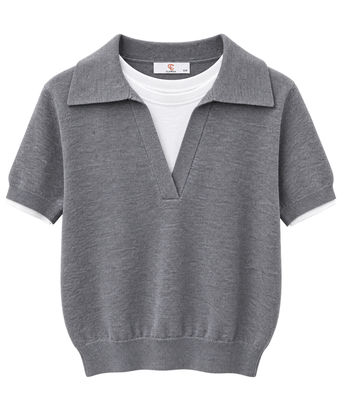 Kortærmet strikbluse med lag-på-lag look
