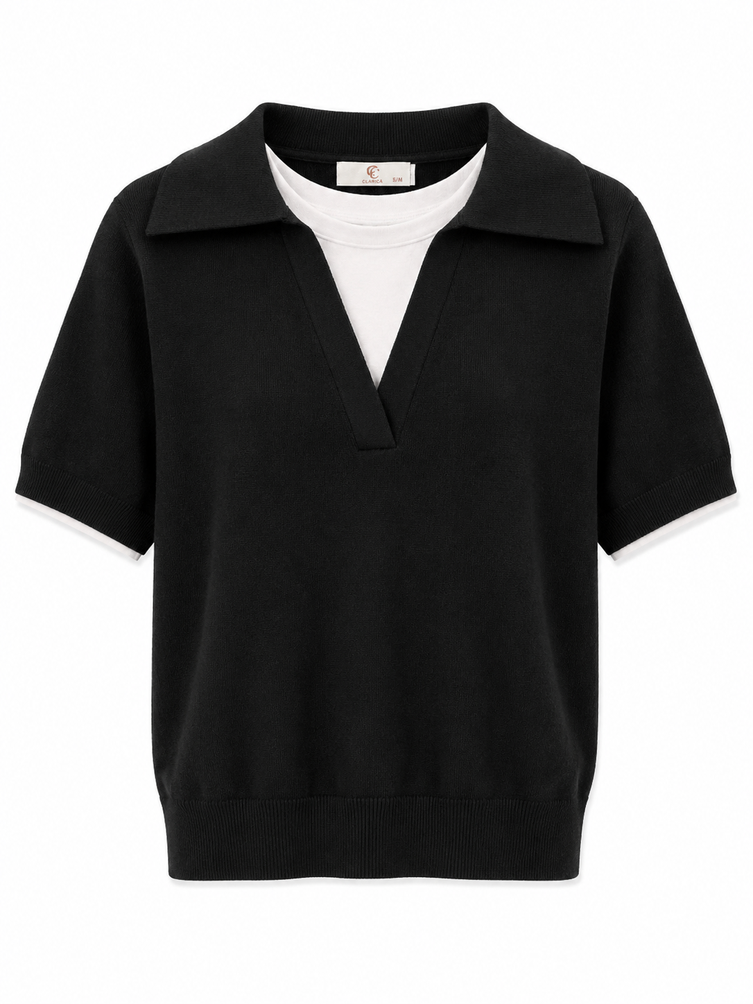 Kortærmet strikbluse med lag-på-lag look