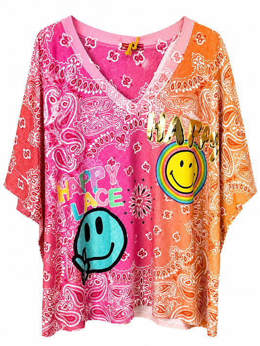 Farverig bluse med V-hals