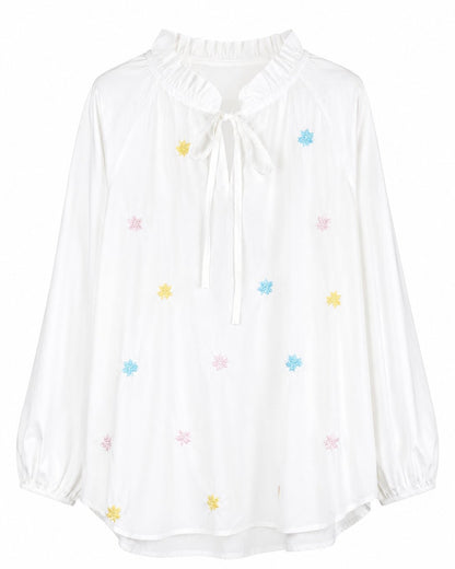 Bluse med broderede blomster