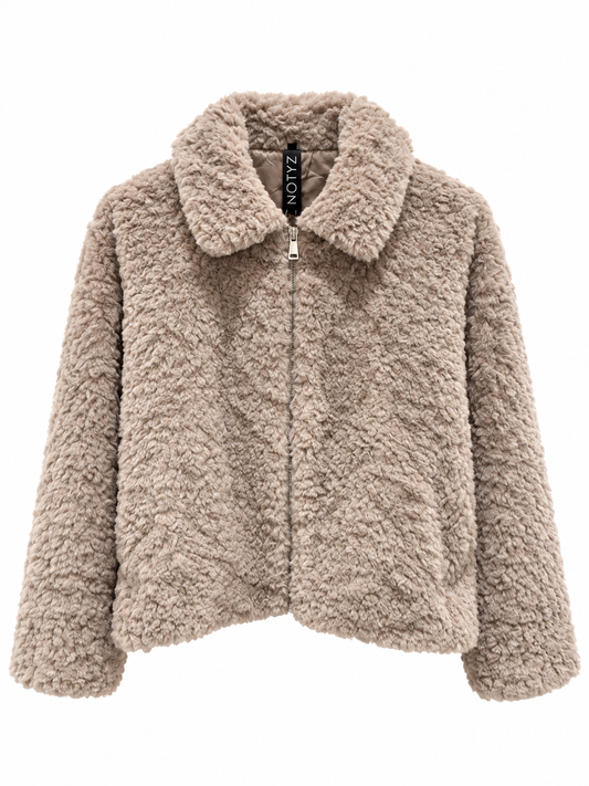 Kort fluffy jakke i imiteret fur (FLERE FARVER)