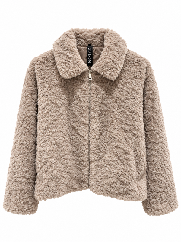 Kort fluffy jakke i imiteret fur (FLERE FARVER)