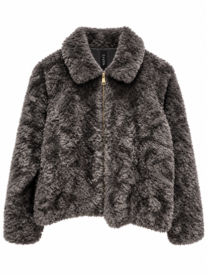 Kort fluffy jakke i imiteret fur (FLERE FARVER)