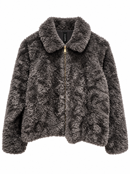 Kort fluffy jakke i imiteret fur (FLERE FARVER)