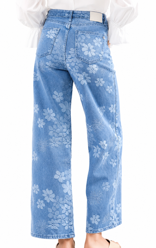 Denimjeans med blomsterprint
