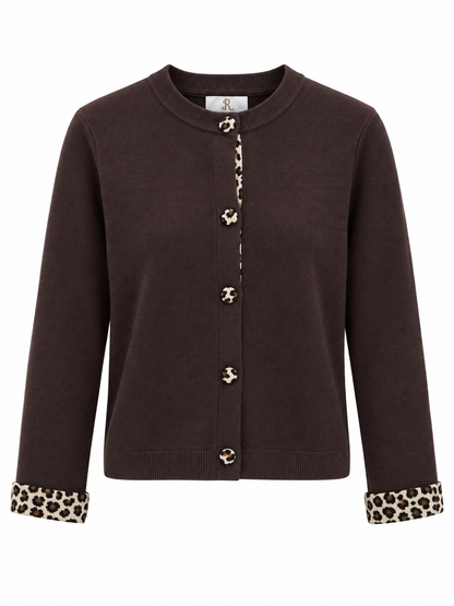 Strikcardigan med leoparddetaljer (FLERE FARVER)