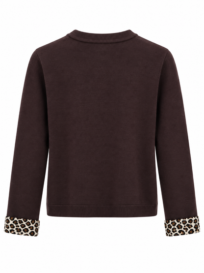 Strikcardigan med leoparddetaljer (FLERE FARVER)