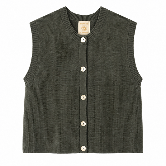 Strikket vest/cardigan med knapper (FLERE FARVER)