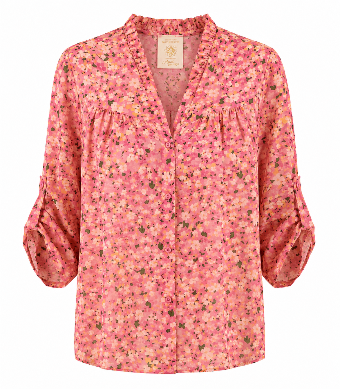 Pink bluse med blomsterprint