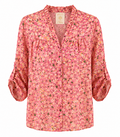Pink bluse med blomsterprint