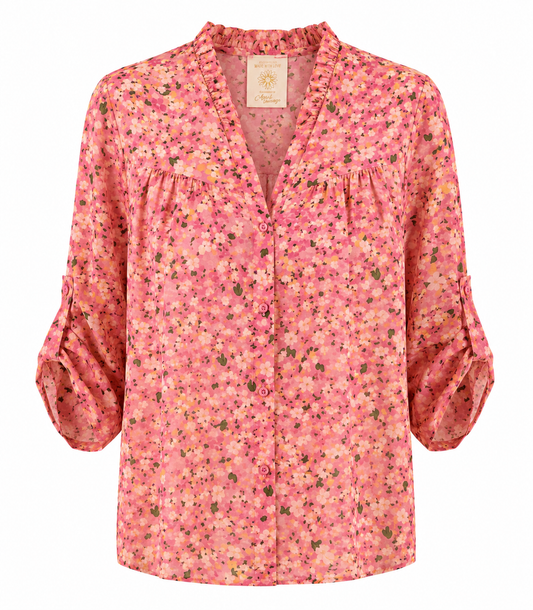 Pink bluse med blomsterprint