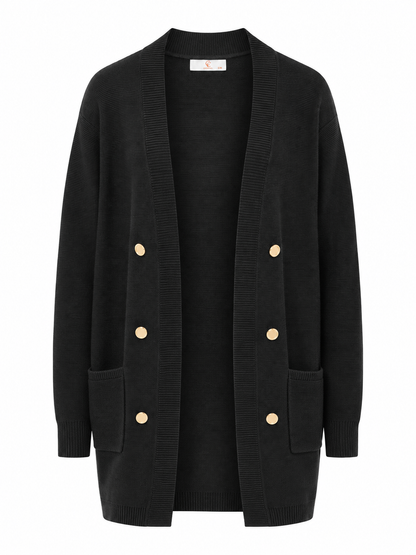 Lang strikcardigan med knapper