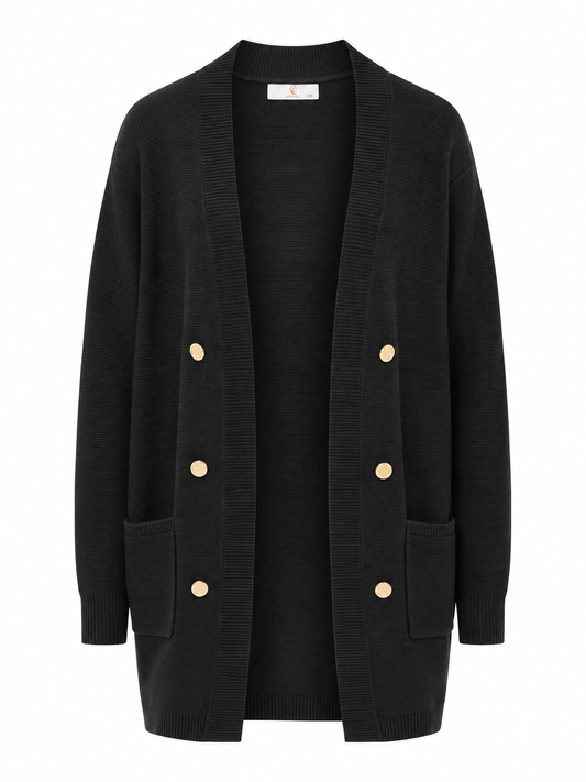 Lang strikcardigan med knapper (FLERE FARVER)