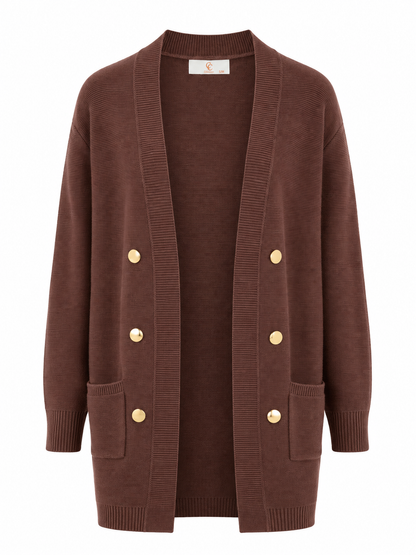 Lang strikcardigan med knapper