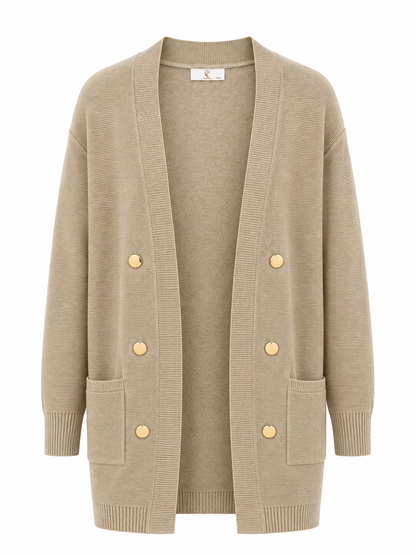 Lang strikcardigan med knapper