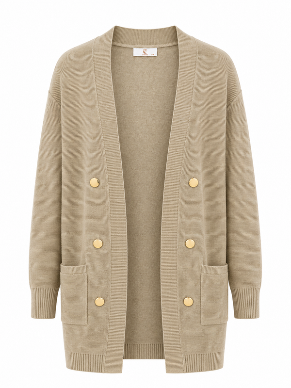 Lang strikcardigan med knapper